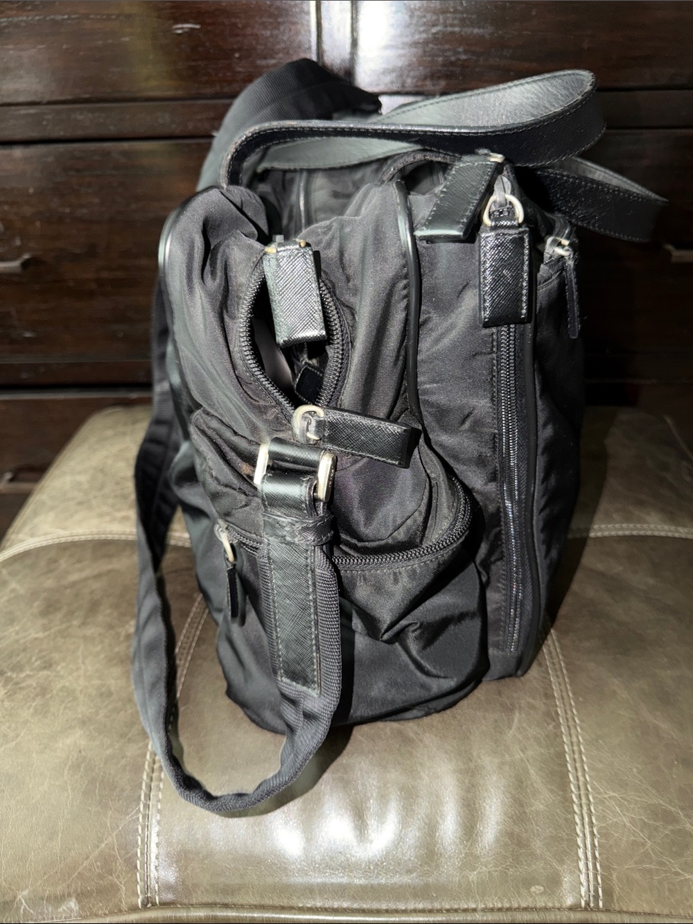 Prada Black Nylon/Saffiano leather trim Laptop Briefcase with Shoulder Strap - Picture 3 of 12